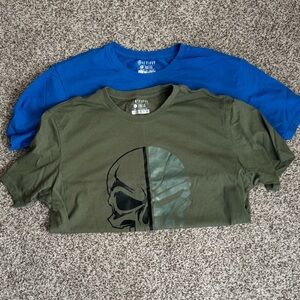 Men's Blue and Green Graphic Tees